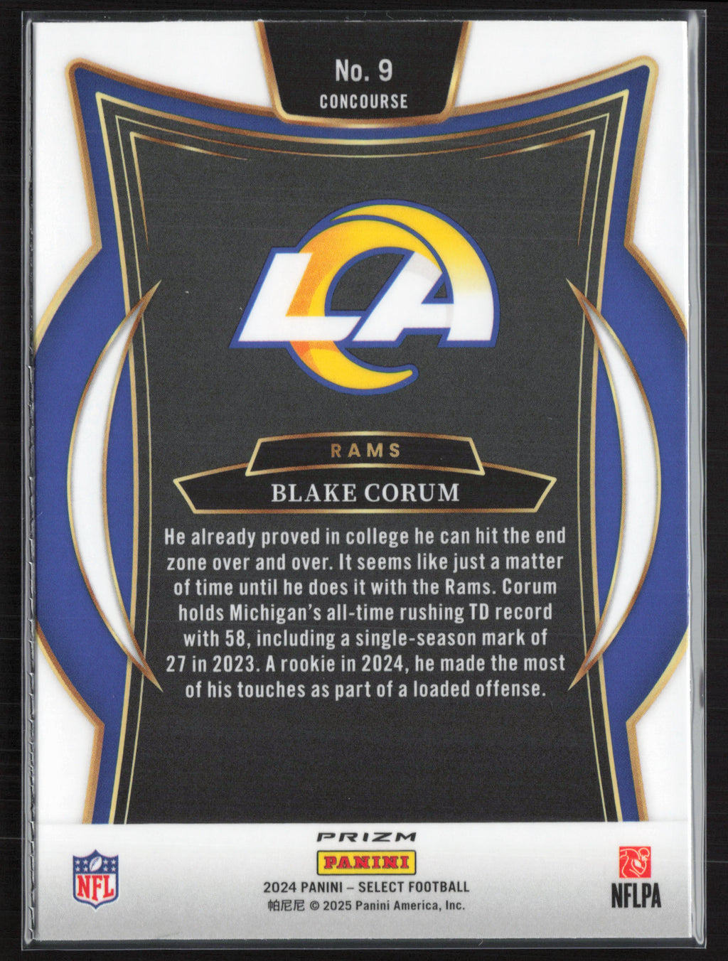 2024 Panini Select #9 Blake Corum Black & Green Prizm Shock