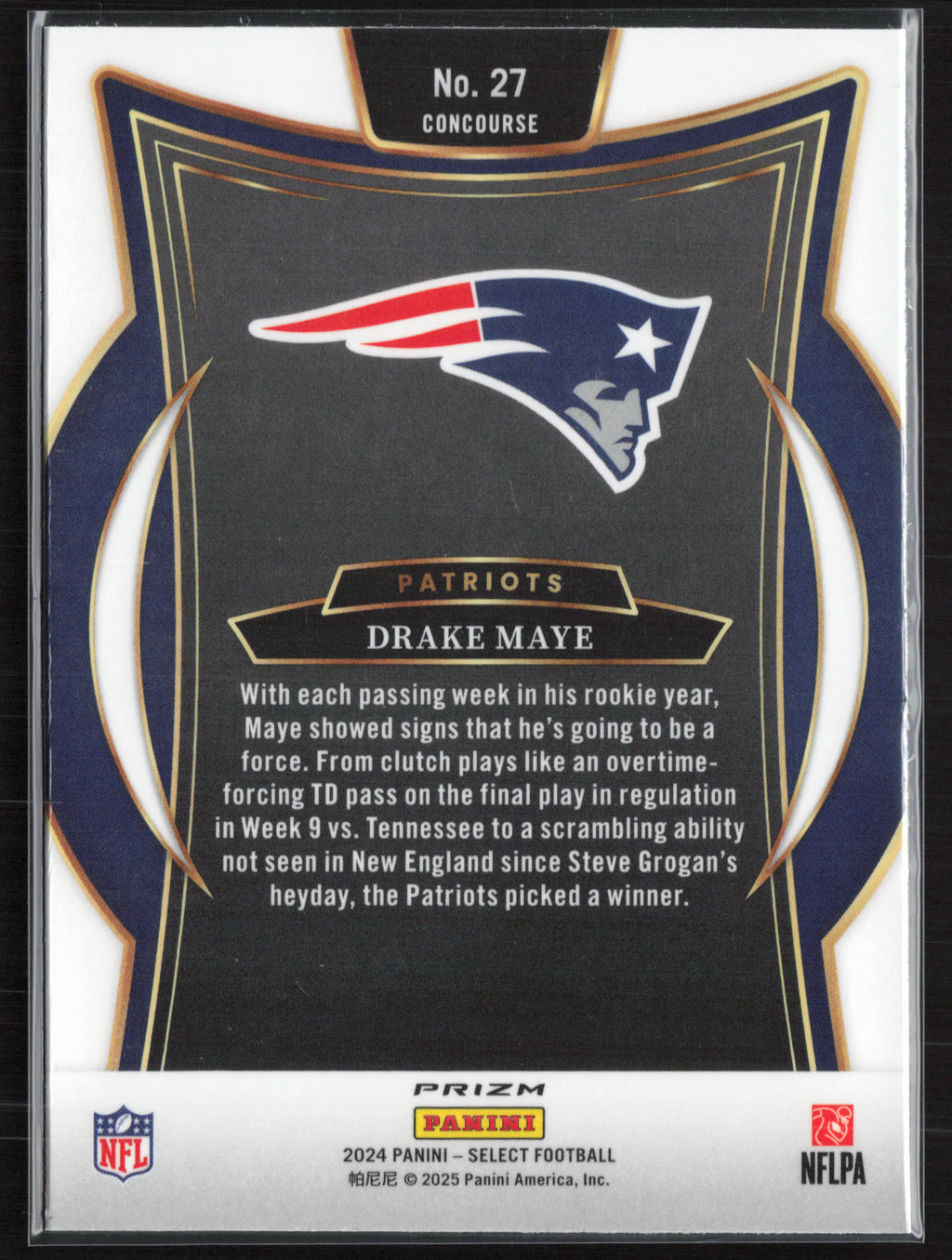 2024 Panini Select #27 Drake Maye Black & Green Prizm Shock