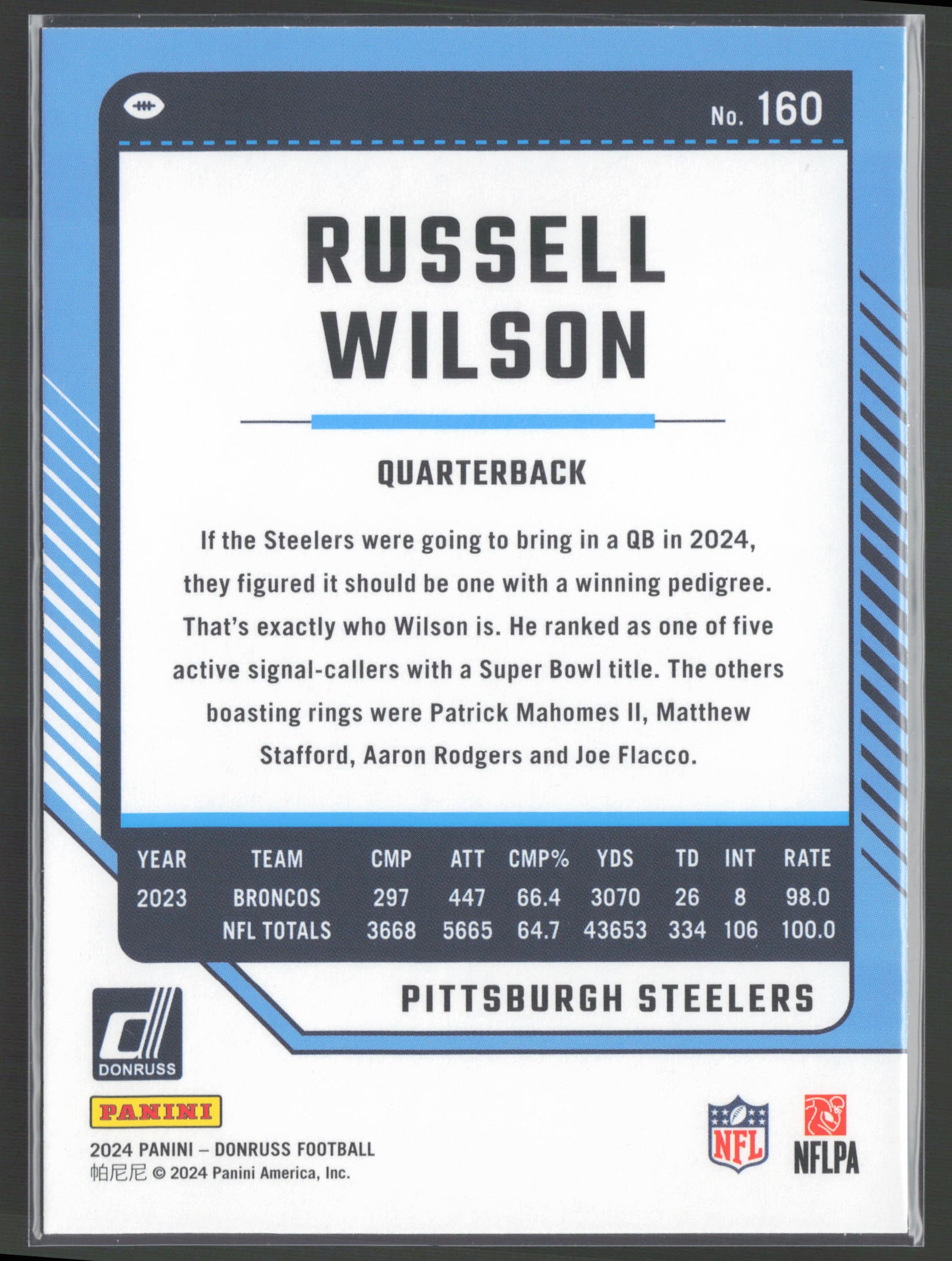 2024 Donruss #160 Russell Wilson Press Proof Green
