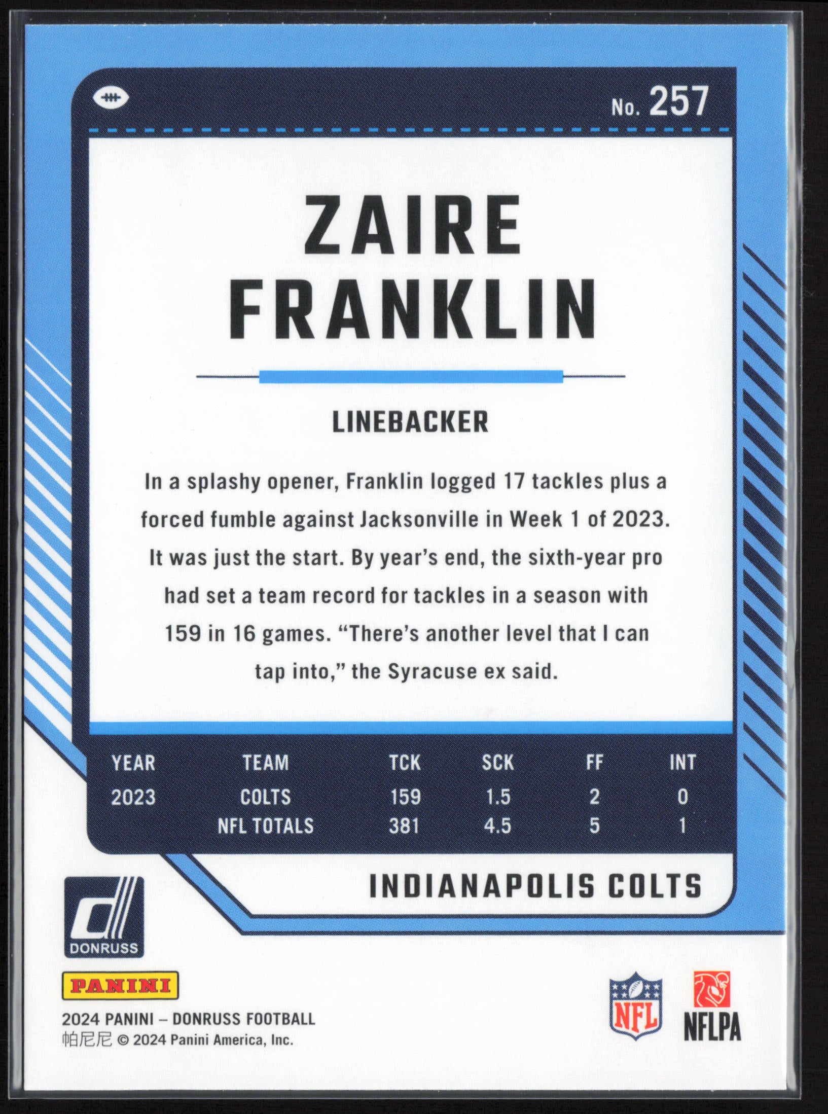 2024 Donruss #257 Zaire Franklin