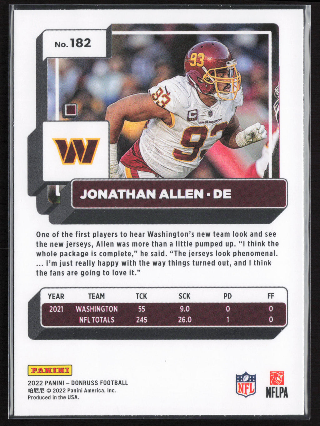 2022 Donruss #182 Jonathan Allen