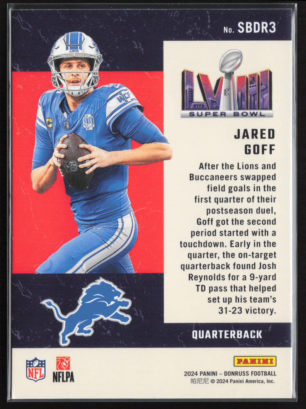 2024 Donruss #SBDR3 Jared Goff Road to the Super Bowl Divisional Round