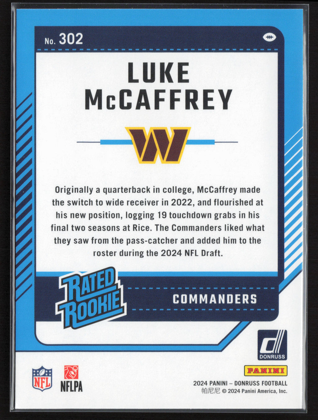 2024 Donruss #302 Luke McCaffrey Press Proof Green