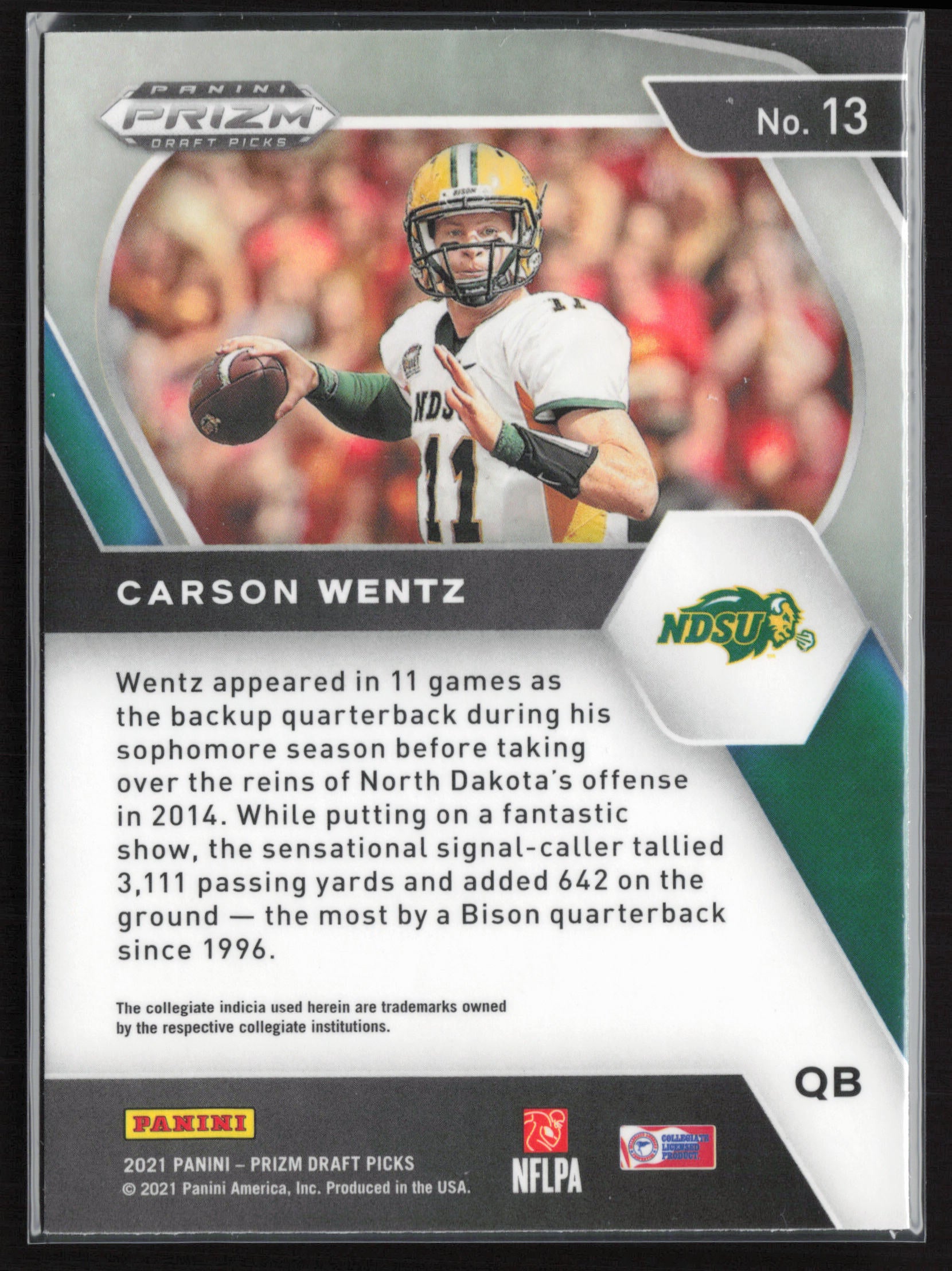 2021 Panini Prizm Draft Picks Collegiate #13 Carson Wentz