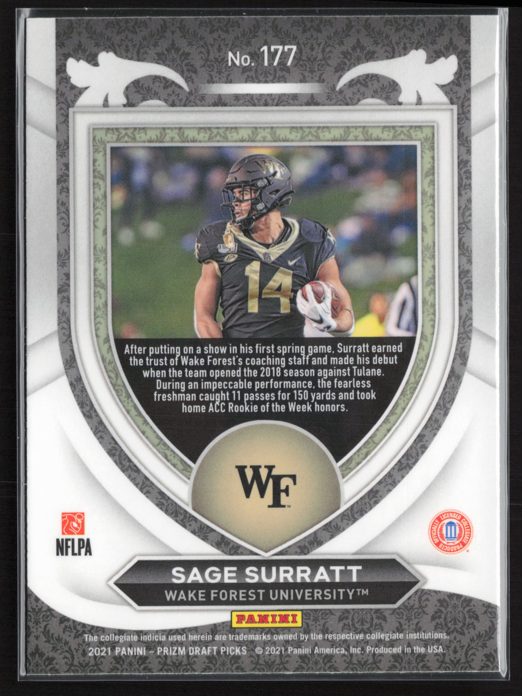 2021 Panini Prizm Draft Picks Collegiate #177 Sage Surratt