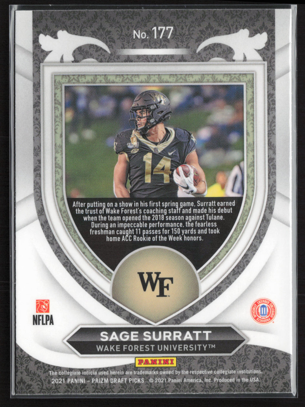 2021 Panini Prizm Draft Picks Collegiate #177 Sage Surratt