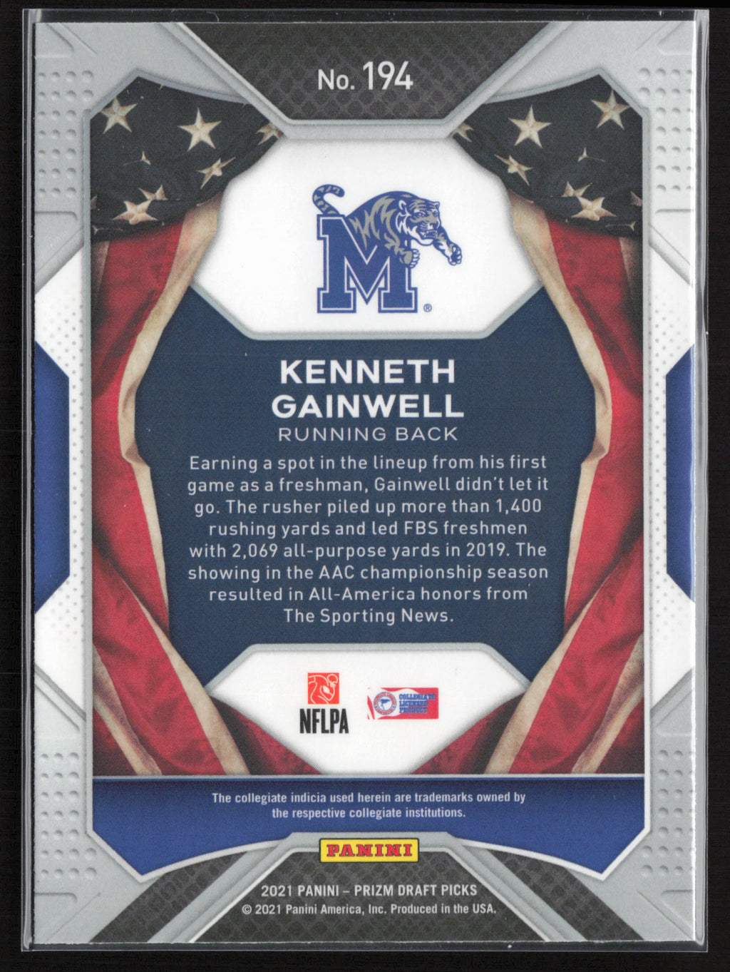 2021 Panini Prizm Draft Picks Collegiate #194 Kenneth Gainwell