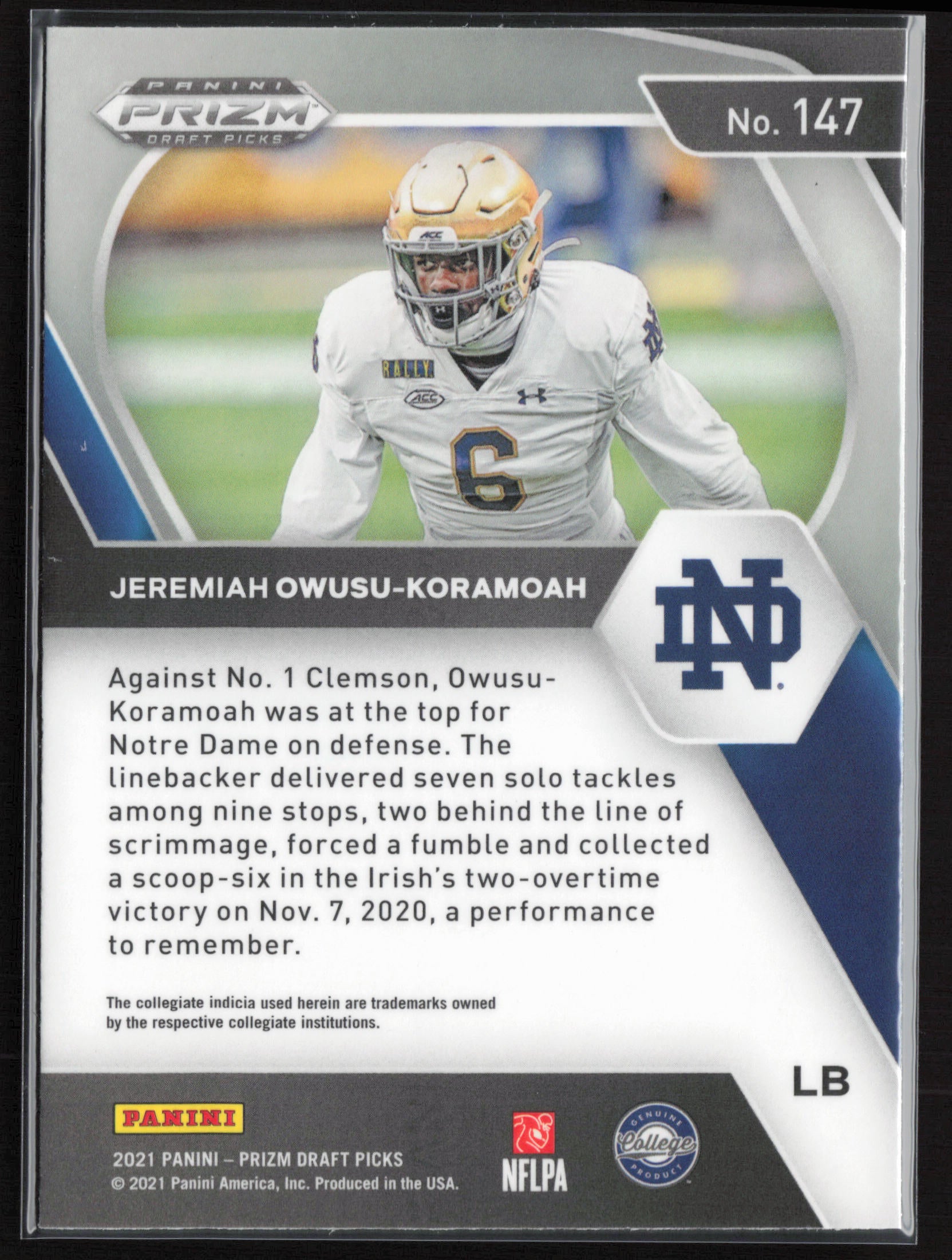 2021 Panini Prizm Draft Picks Collegiate #147 Jeremiah Owusu-Koramoah