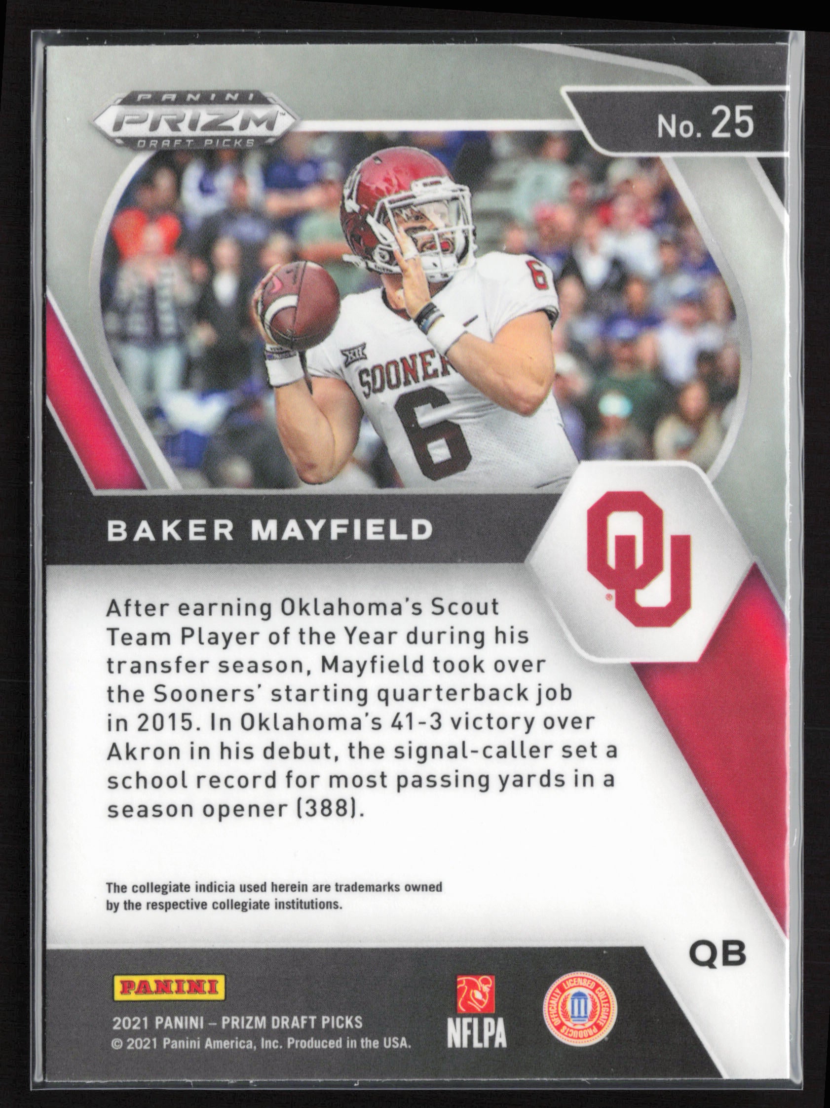 2021 Panini Prizm Draft Picks Collegiate #25 Baker Mayfield