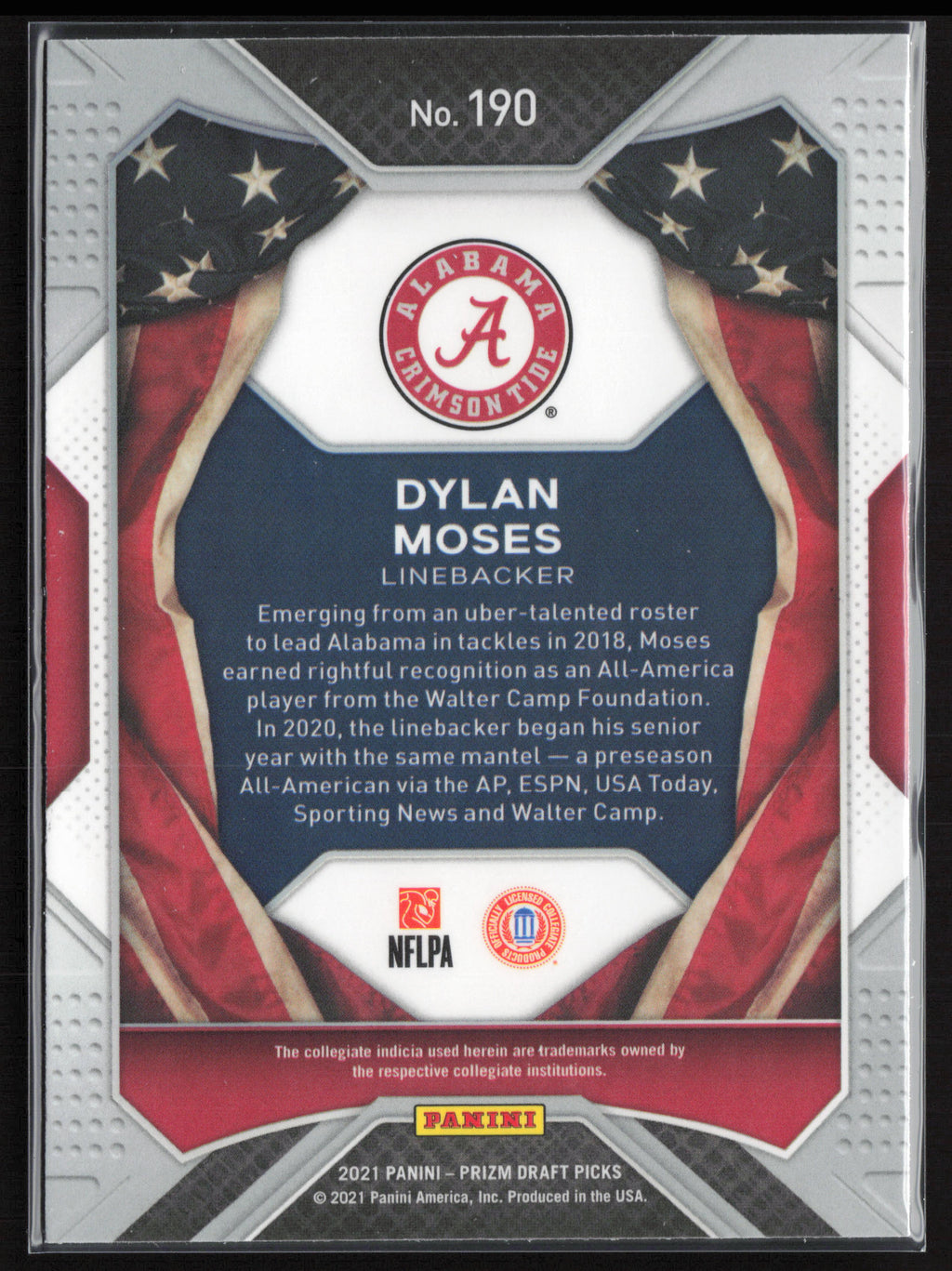 2021 Panini Prizm Draft Picks Collegiate #190 Dylan Moses