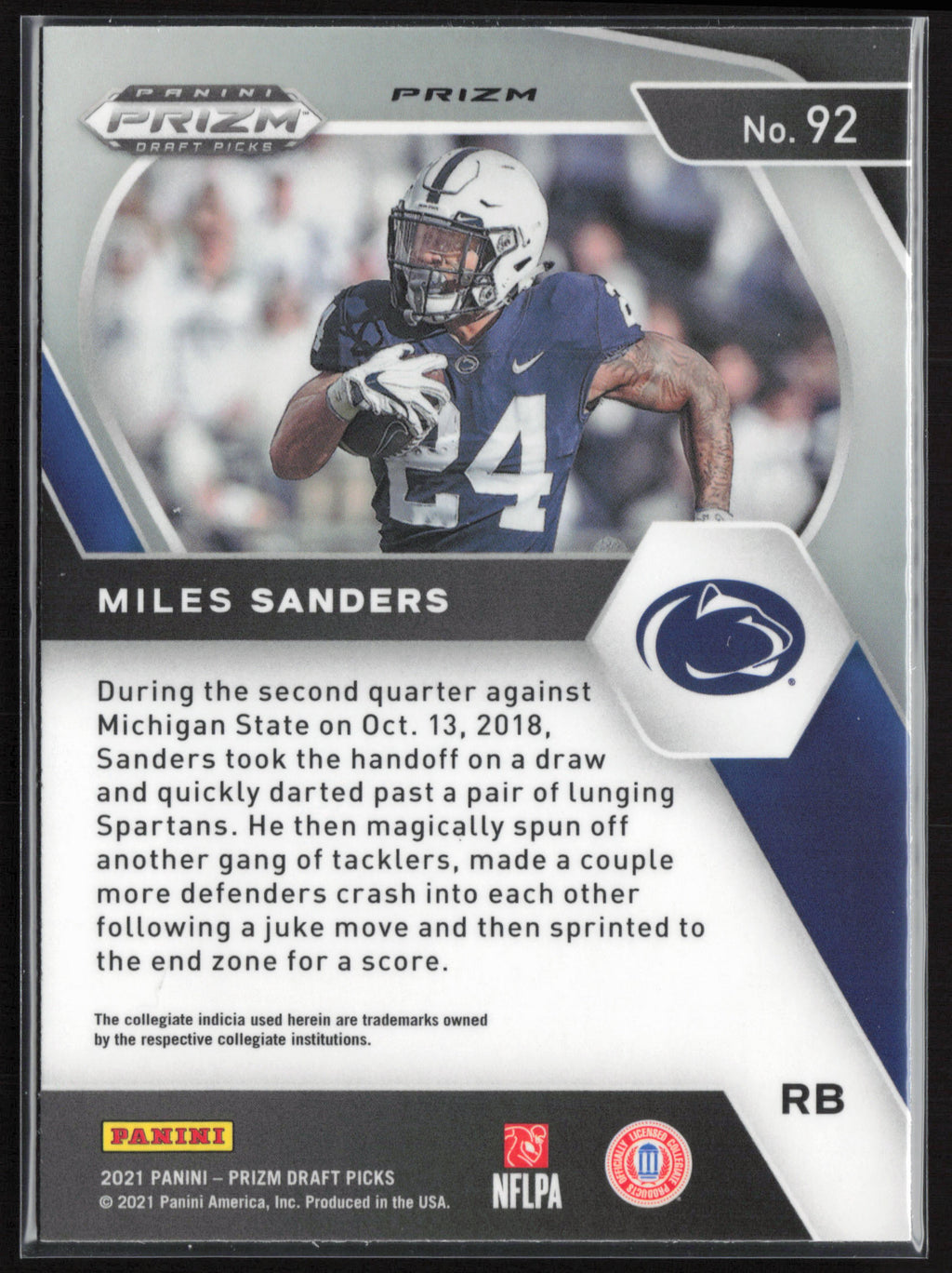 2021 Panini Prizm Draft Picks Collegiate #92 Miles Sanders Purple Wave