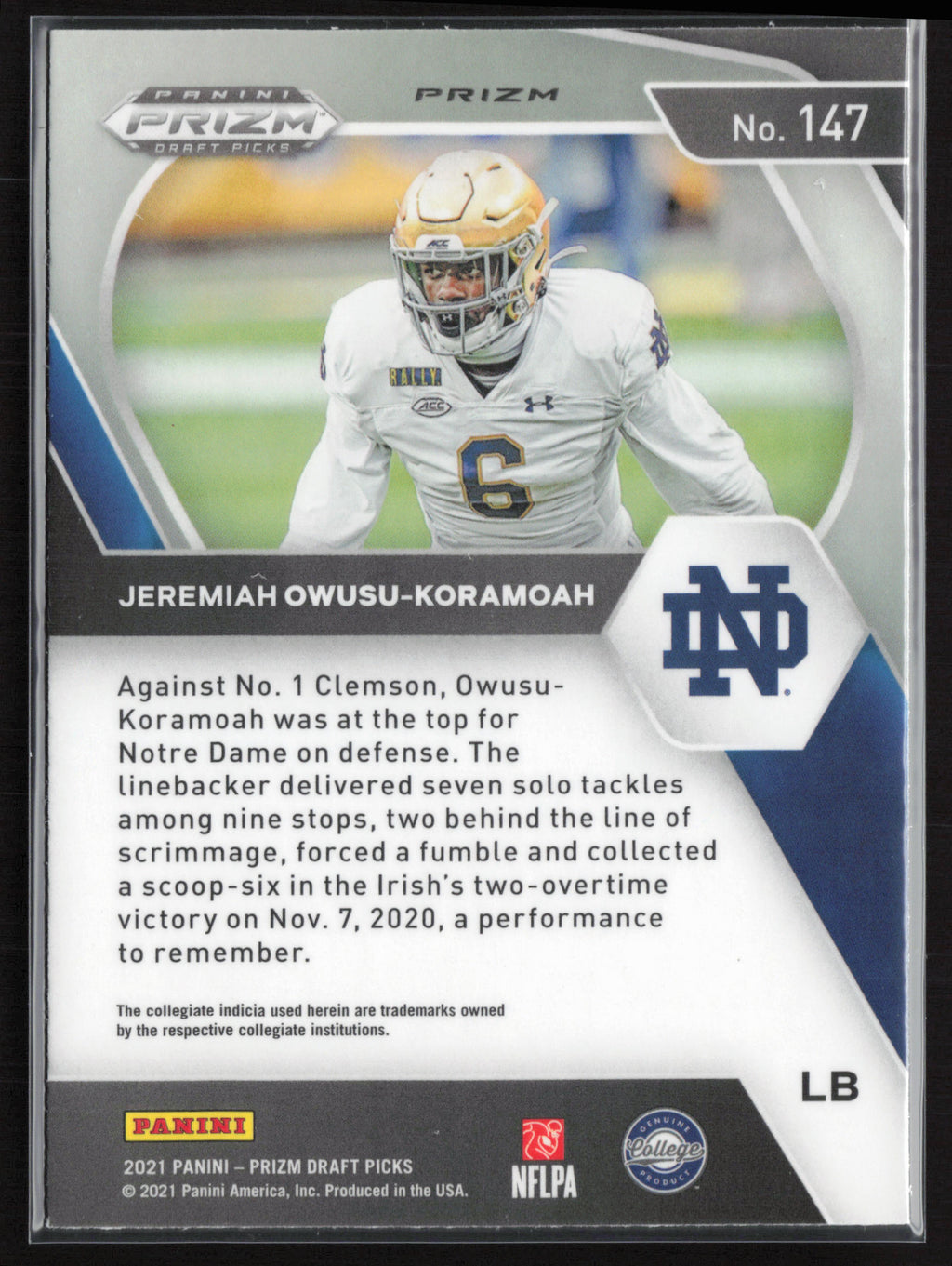 2021 Panini Prizm Draft Picks Collegiate #147 Jeremiah Owusu-Koramoah Green