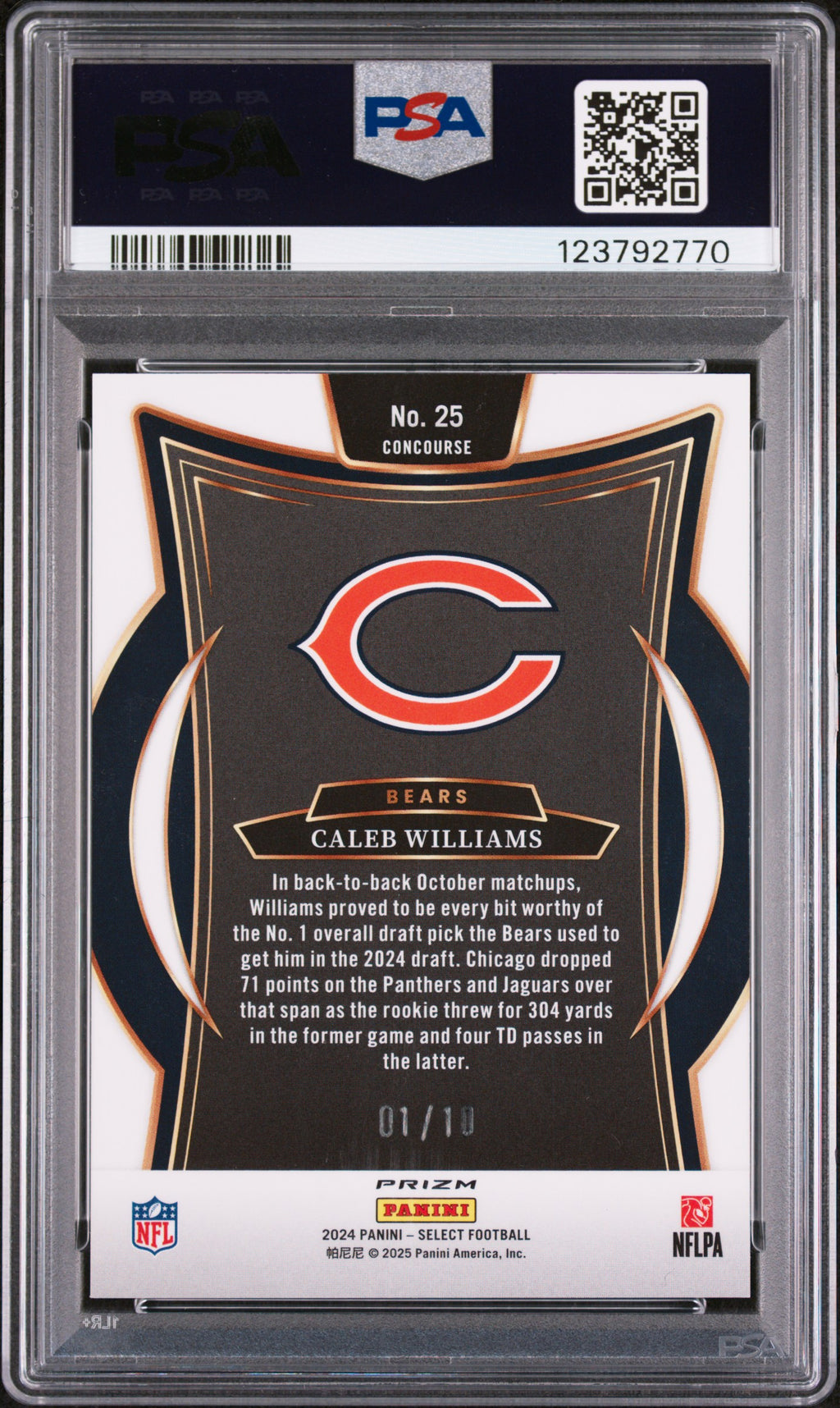 2024 Panini Select #25 Caleb Williams Gold Shock PSA 9