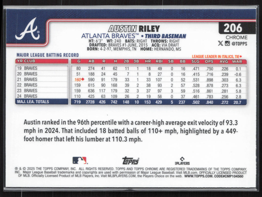 2025 Topps Chrome #206b Austin Riley Image Variation