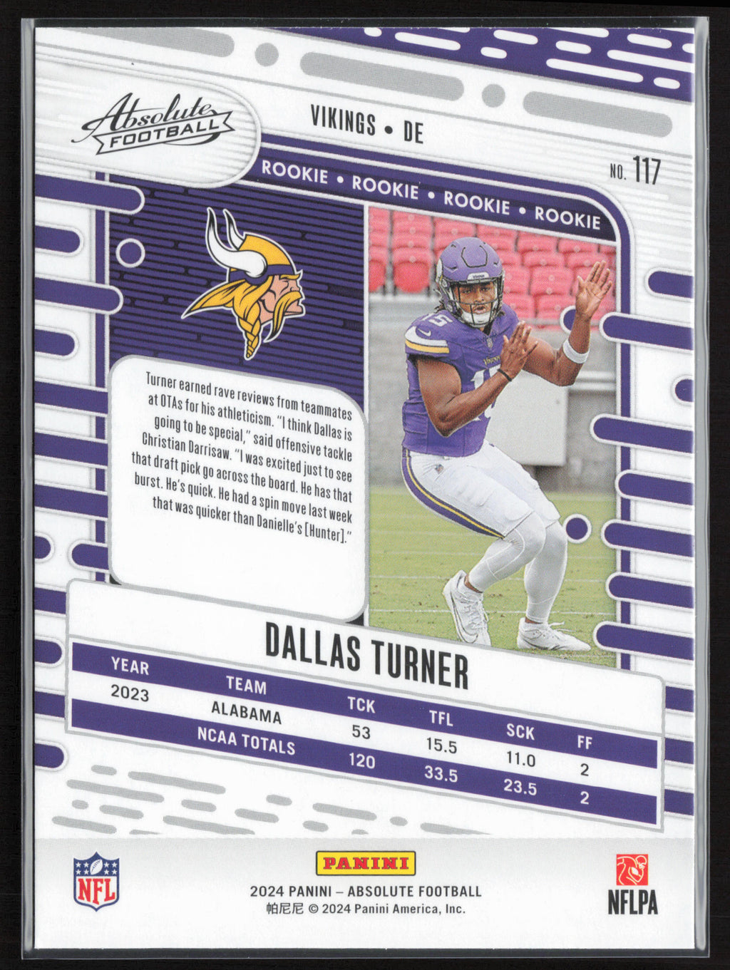 2024 Panini Absolute #117 Dallas Turner Retail