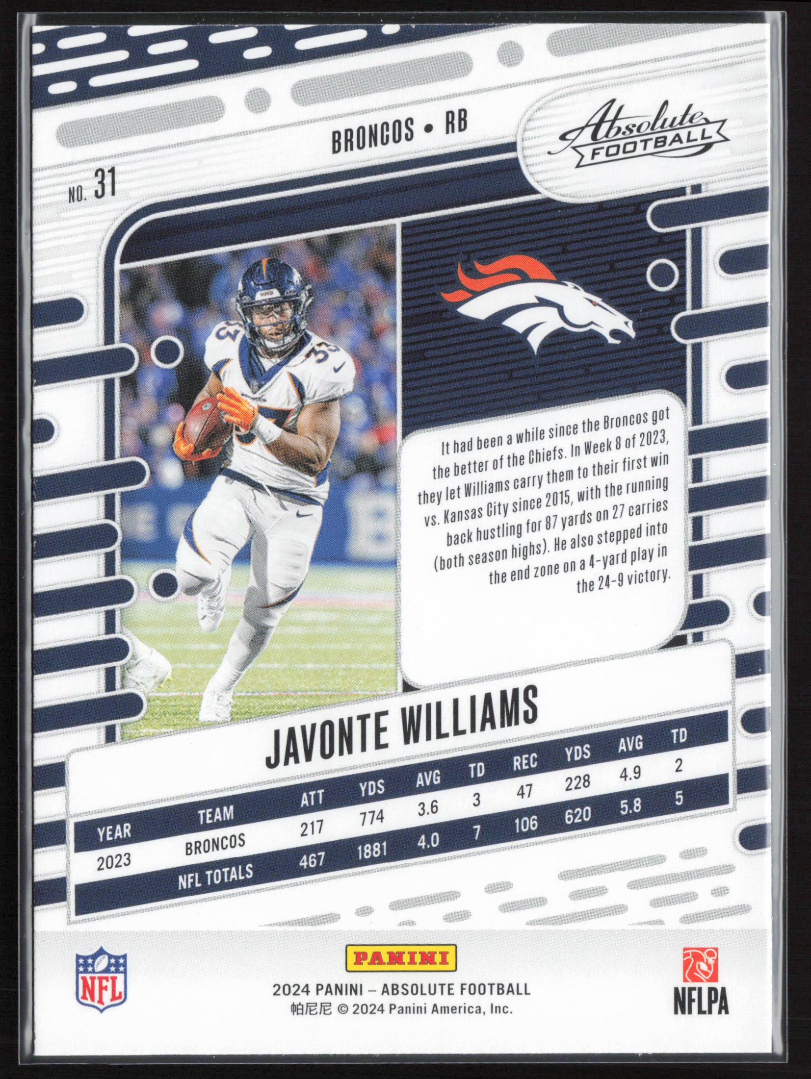 2024 Panini Absolute #31 Javonte Williams