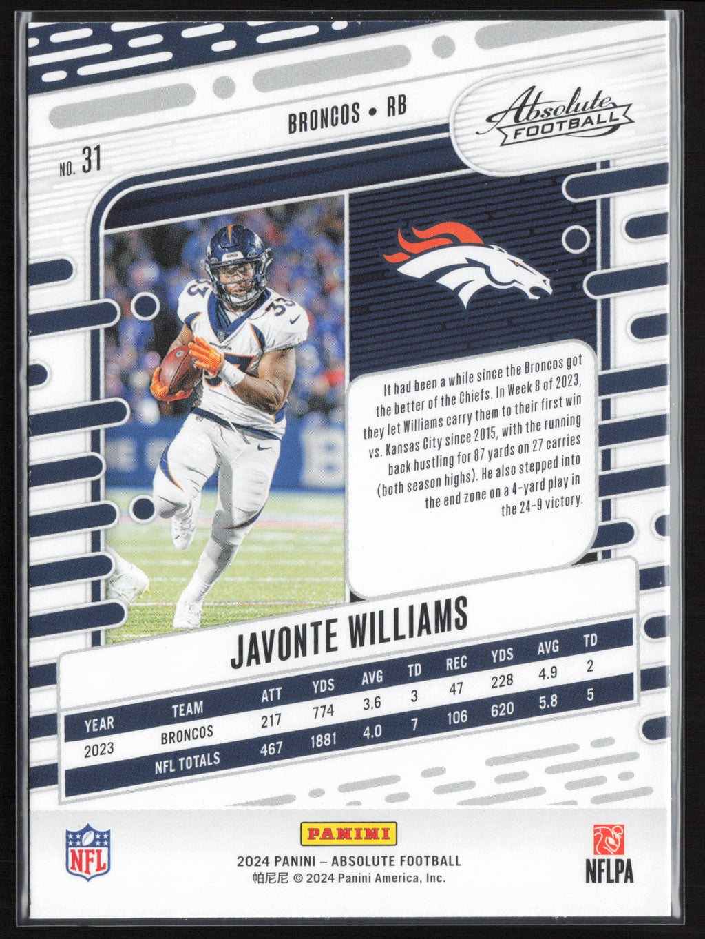 2024 Panini Absolute #31 Javonte Williams