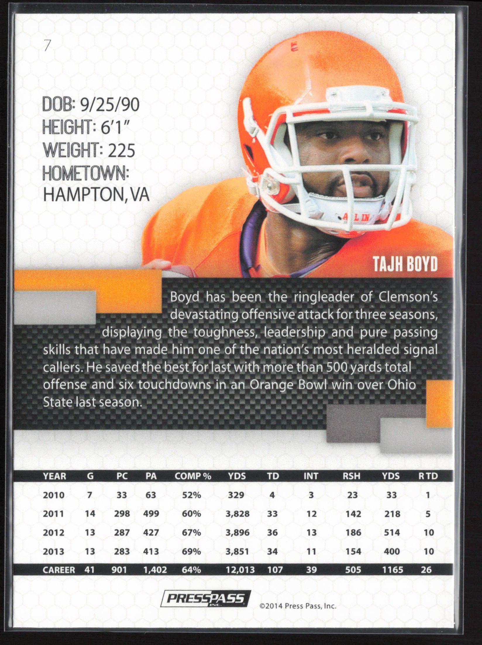 2014 Press Pass #7 Tajh Boyd