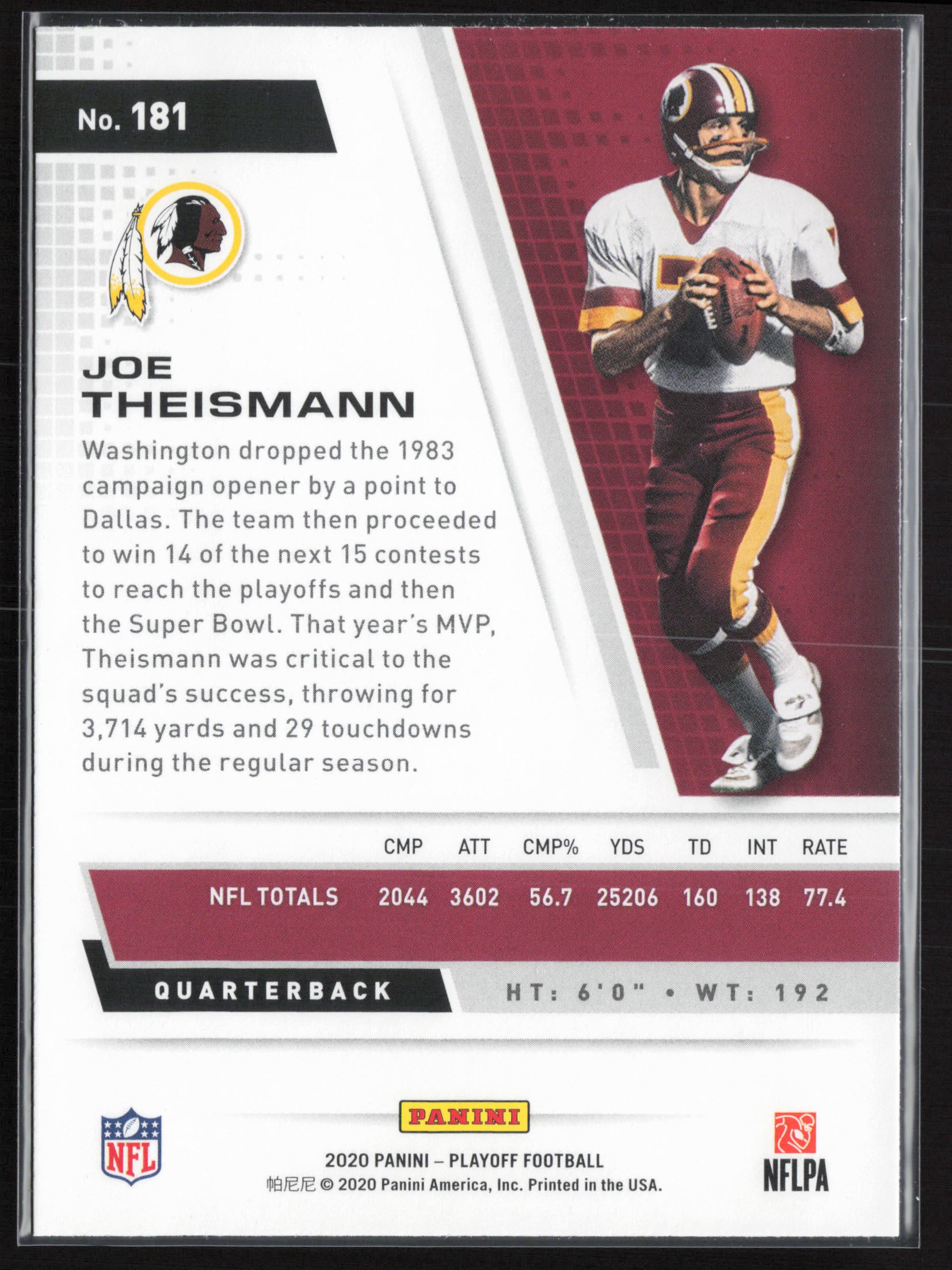 2020 Panini Playoff #181 Joe Theismann