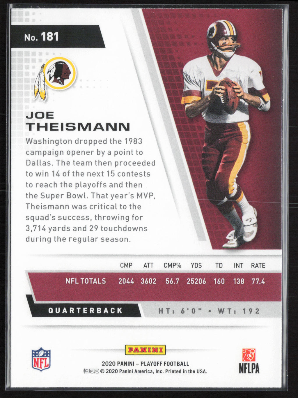 2020 Panini Playoff #181 Joe Theismann