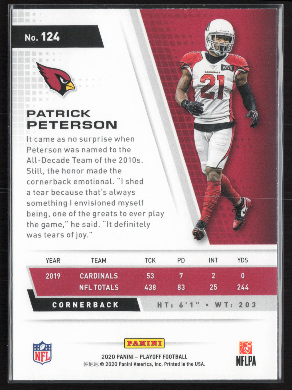 2020 Panini Playoff #124 Patrick Peterson