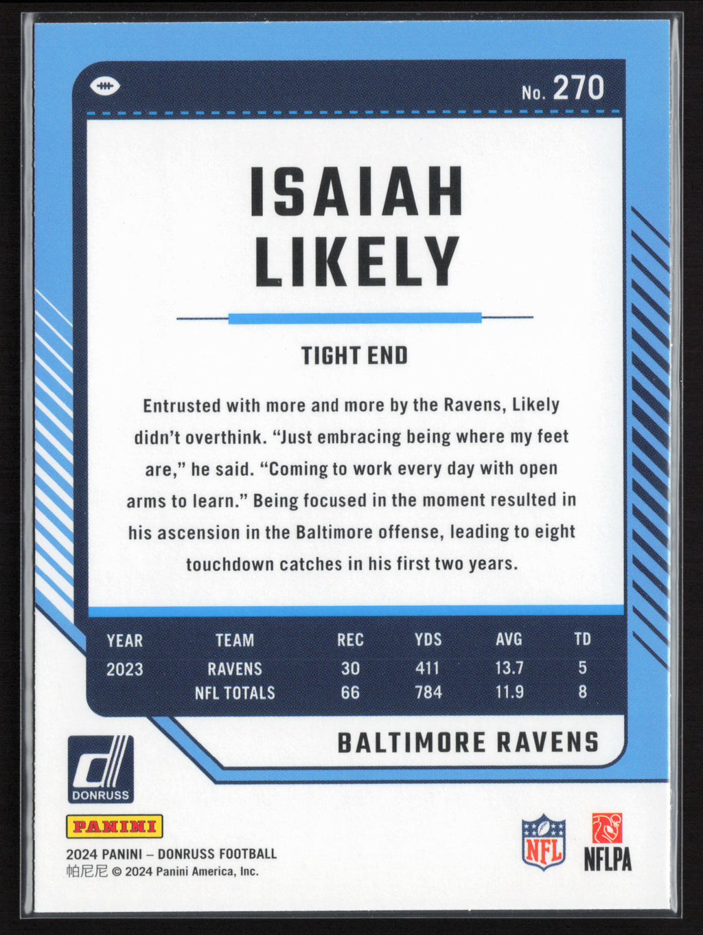 2024 Donruss #270 Isaiah Likely Press Proof Red