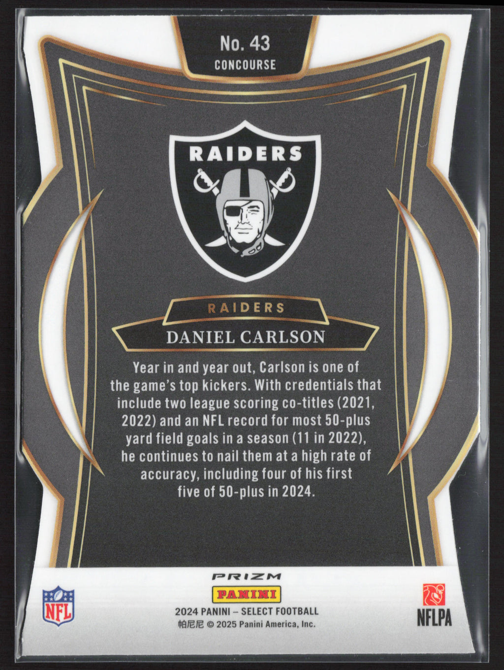 2024 Panini Select #43 Daniel Carlson Silver Prizm Die Cut