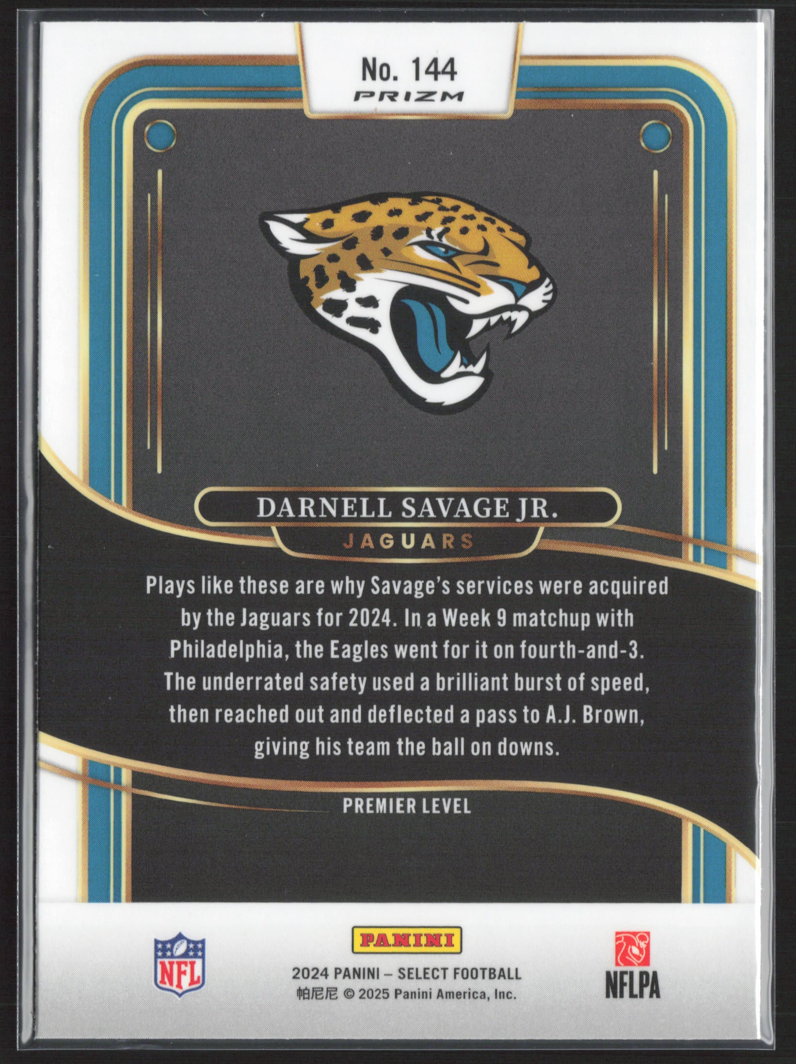 2024 Panini Select #144 Darnell Savage Jr. Black & Green Prizm Shock