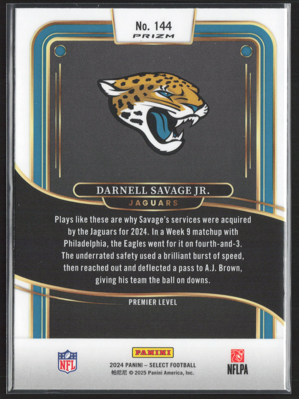 2024 Panini Select #144 Darnell Savage Jr. Black & Green Prizm Shock