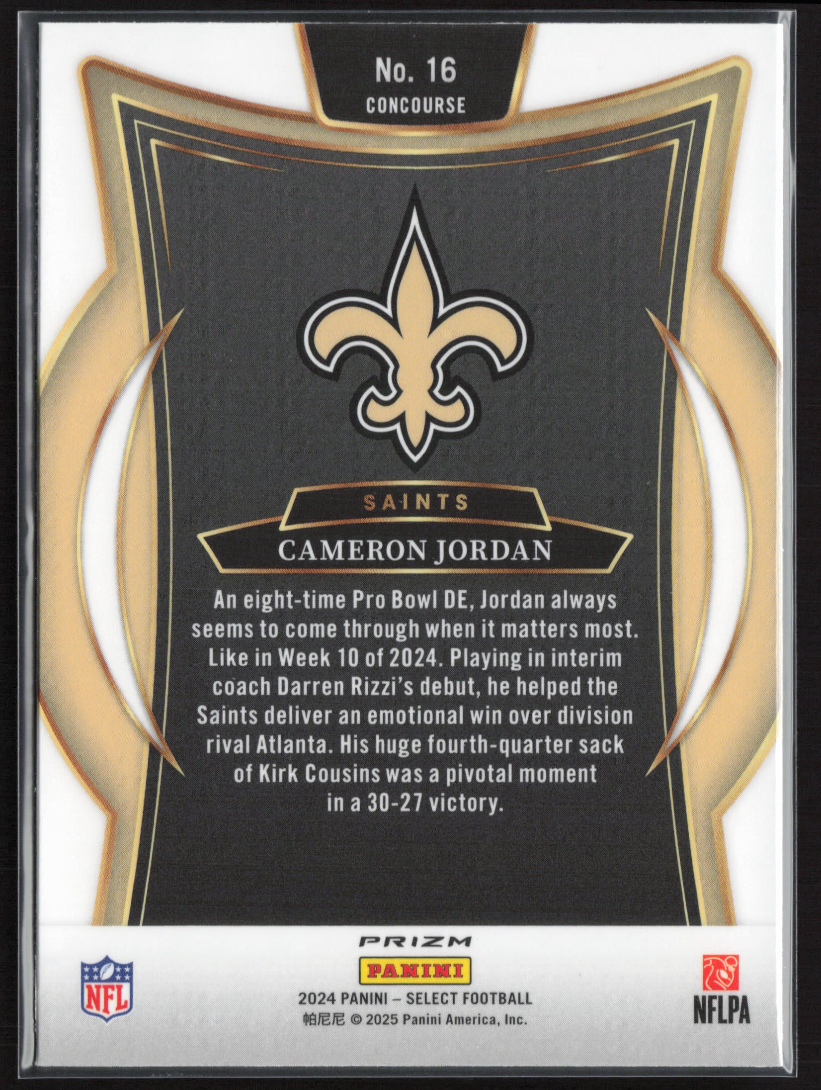 2024 Panini Select #16 Cameron Jordan Black & Green Prizm Shock