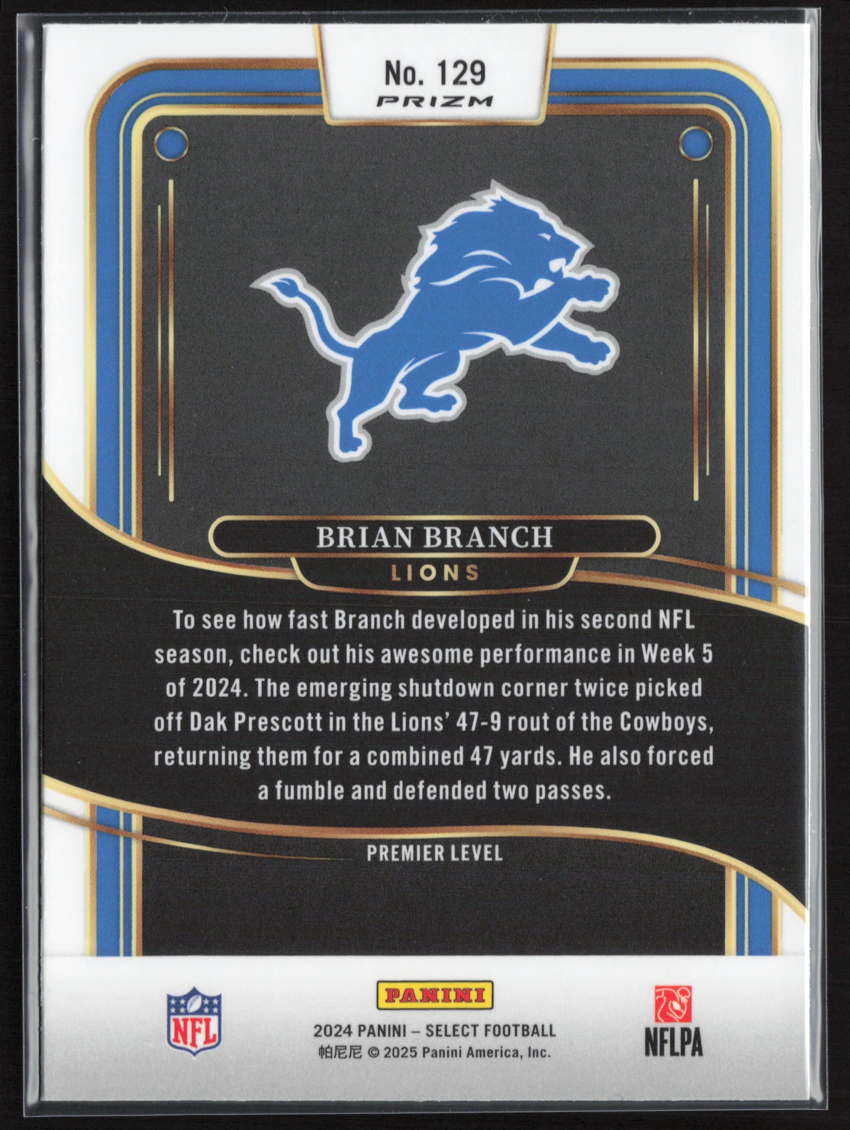 2024 Panini Select #129 Brian Branch Black & Green Prizm Shock