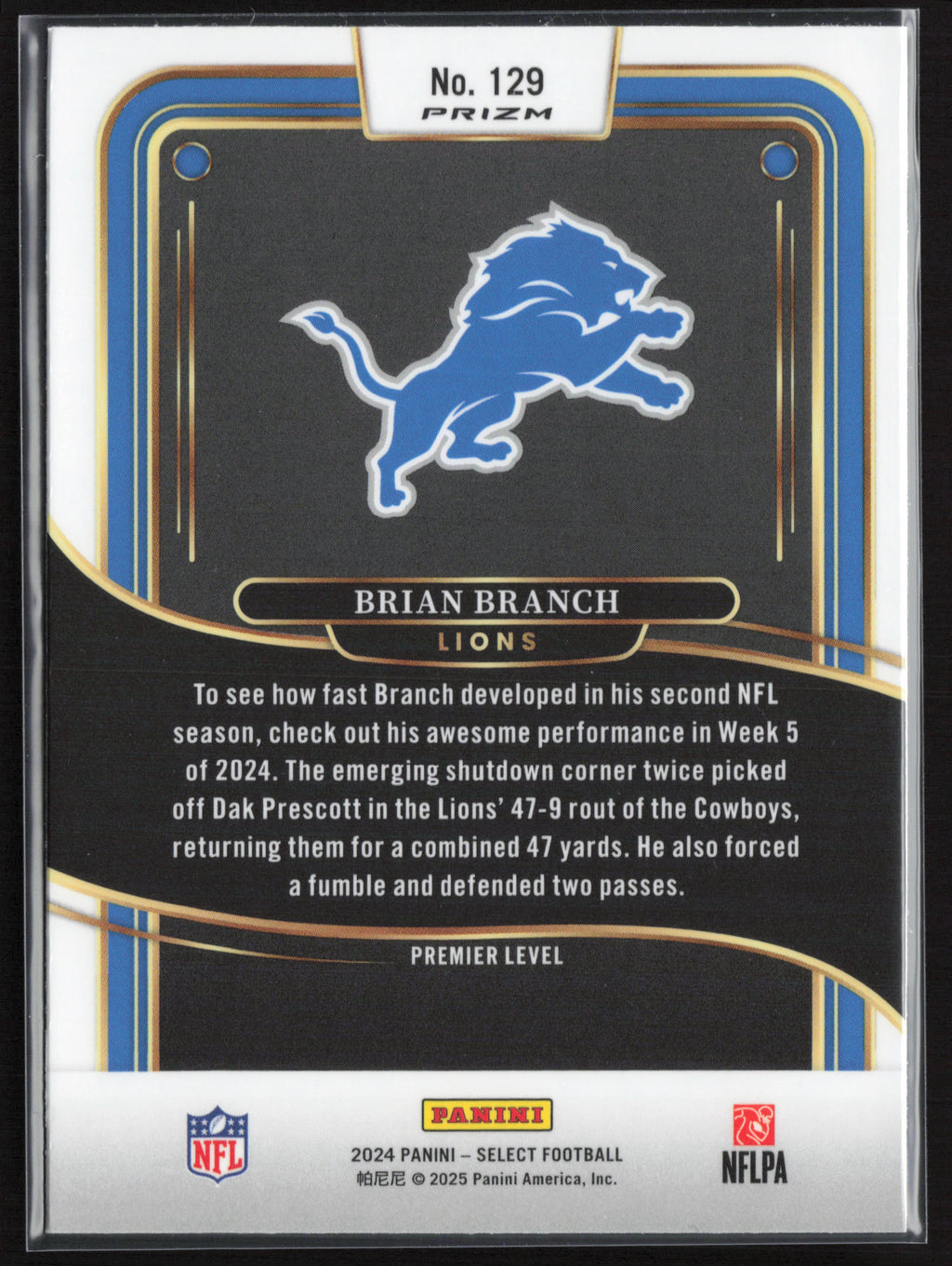 2024 Panini Select #129 Brian Branch Black & Green Prizm Shock