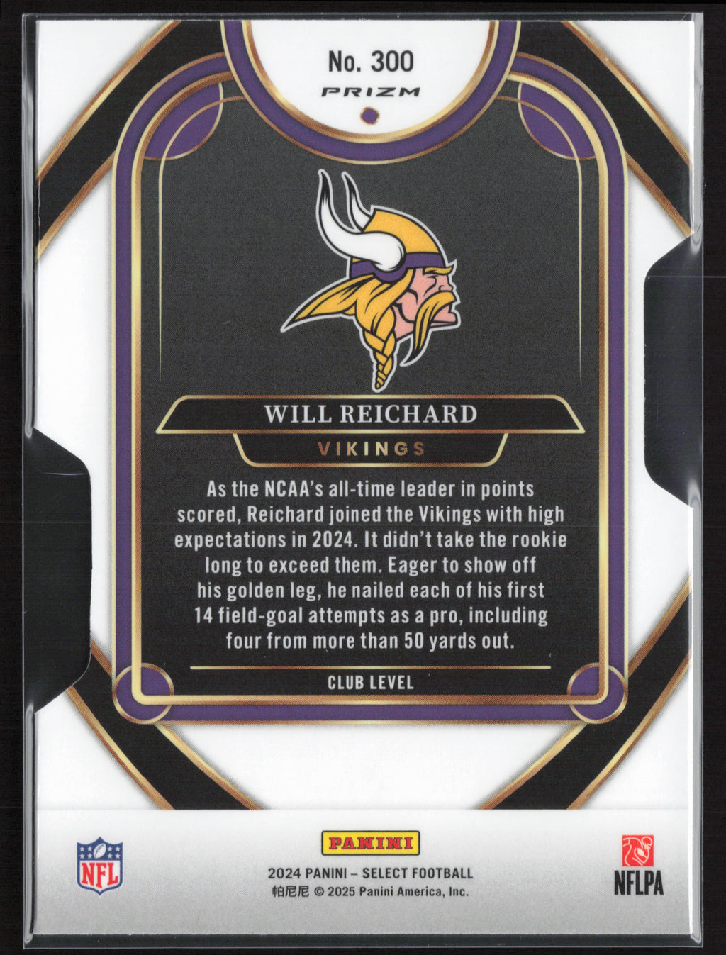 2024 Panini Select #300 Will Reichard Silver Prizm Die Cut