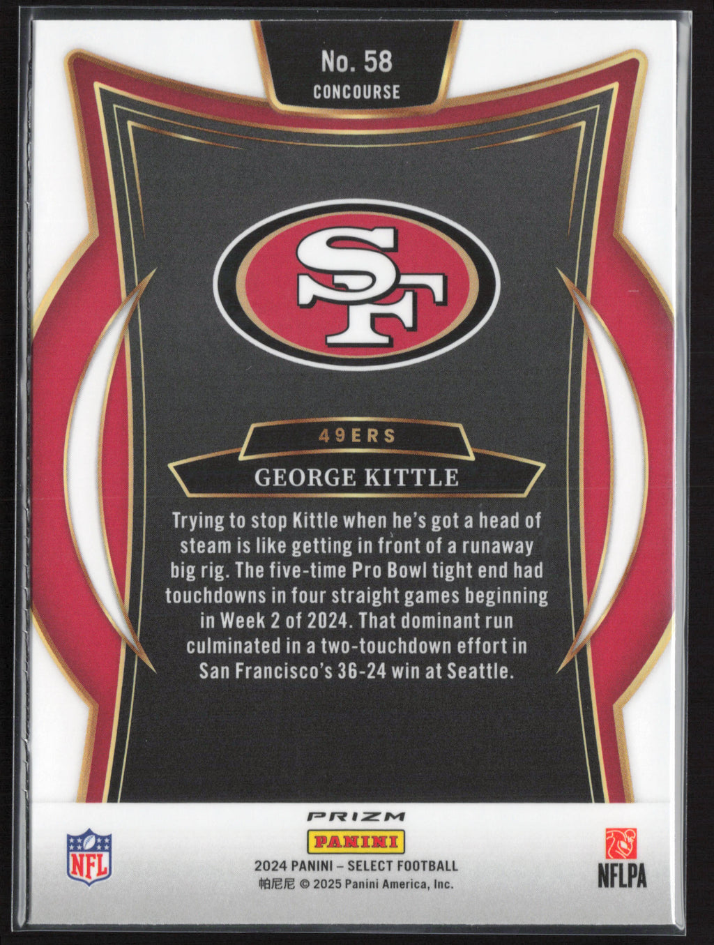 2024 Panini Select #58 George Kittle Black & Green Prizm Shock
