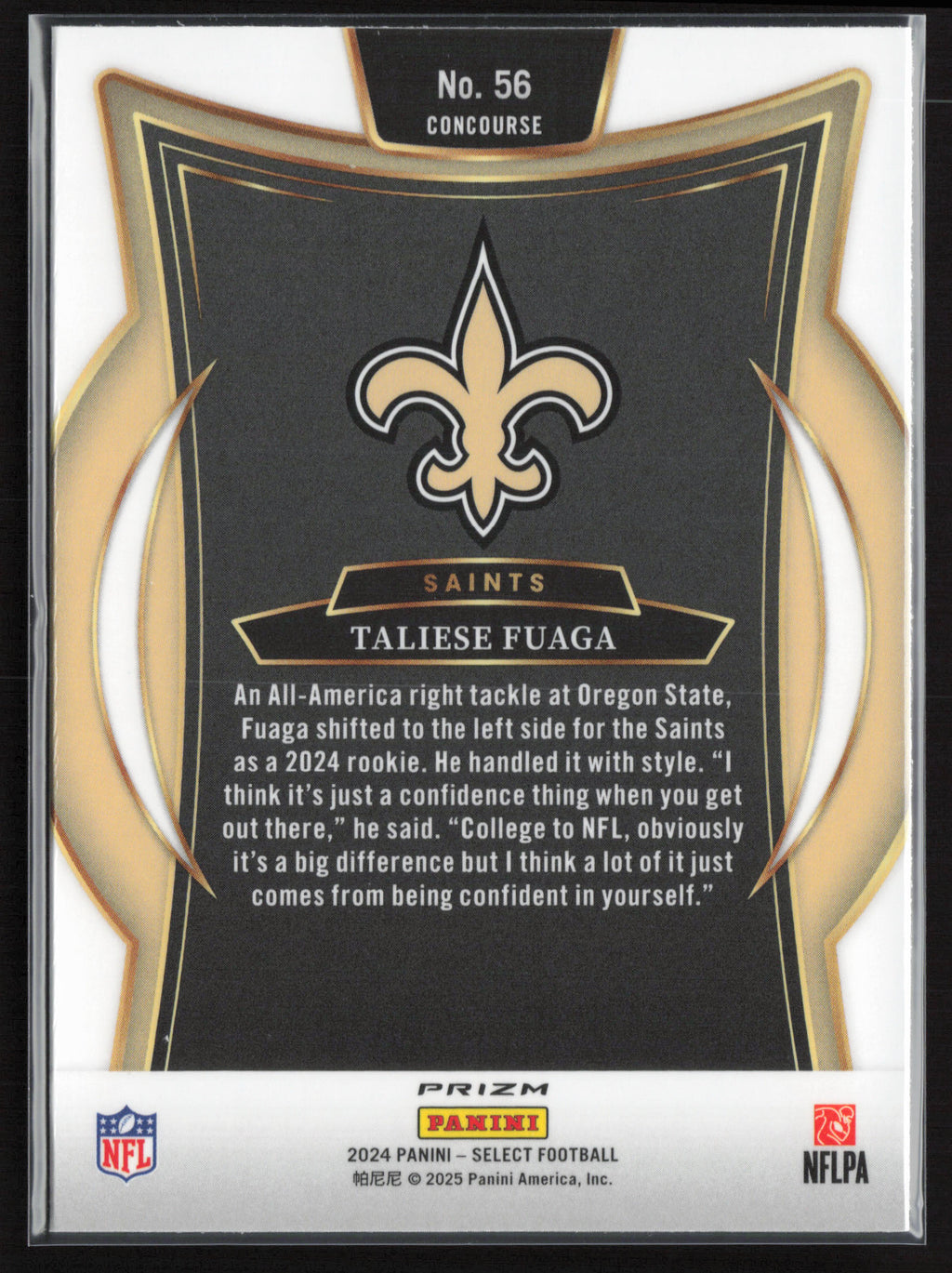 2024 Panini Select #56 Taliese Fuaga Black & Green Prizm Shock