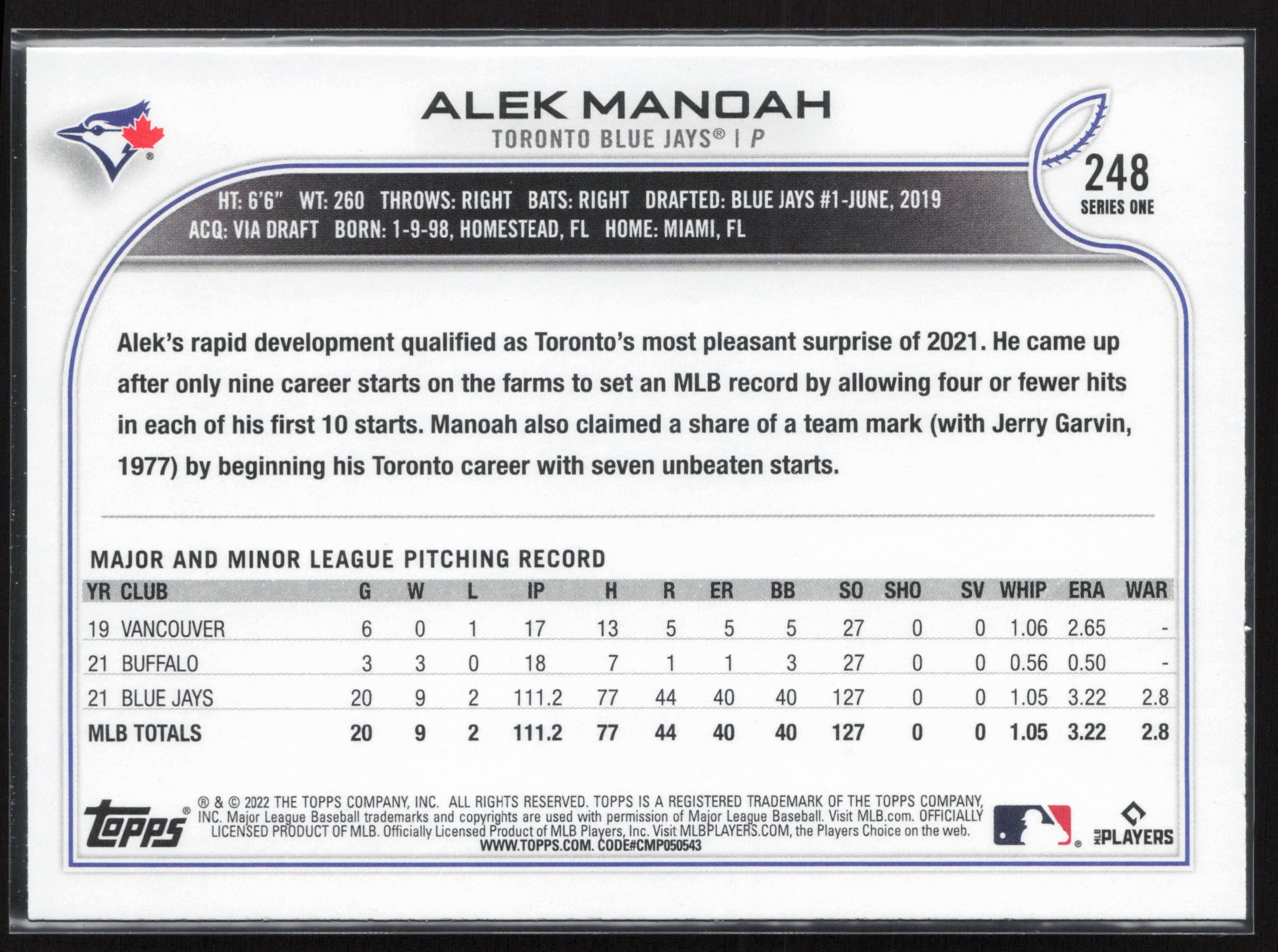 2022 Topps #248 Alek Manoah