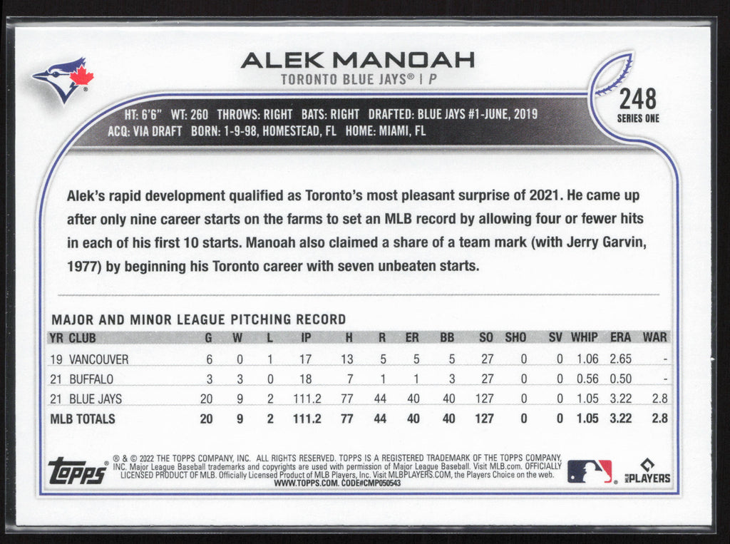 2022 Topps #248 Alek Manoah