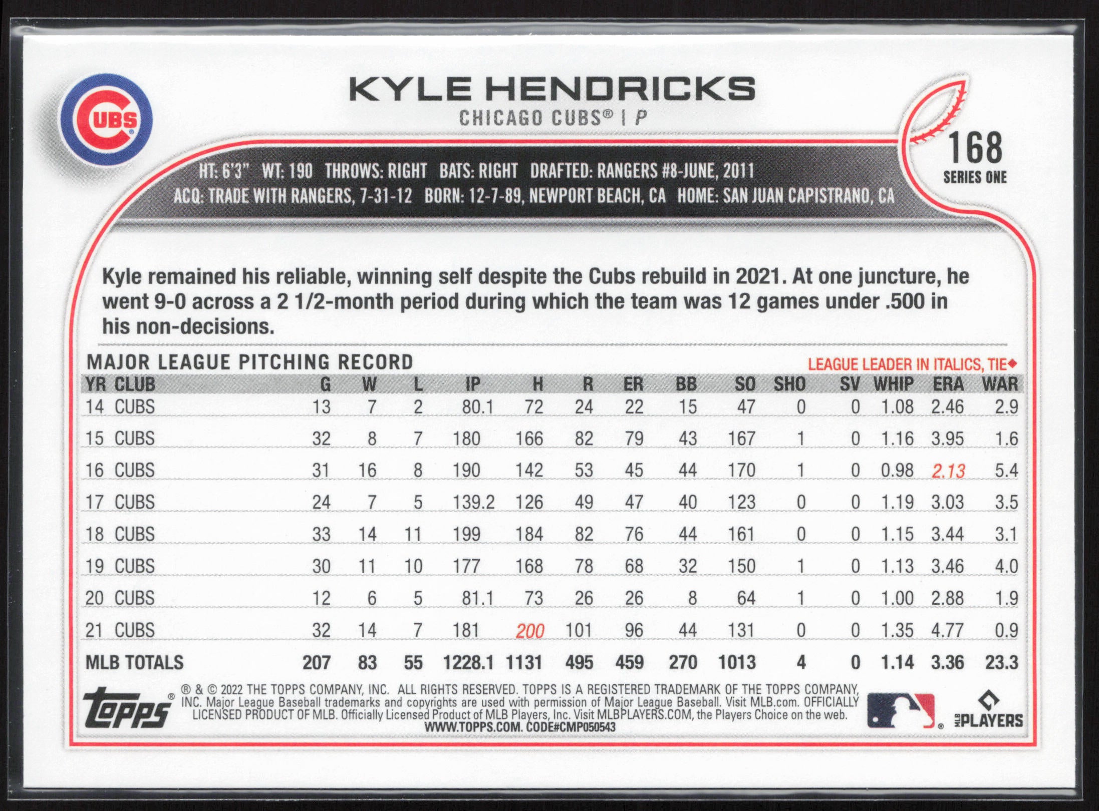 2022 Topps #168 Kyle Hendricks