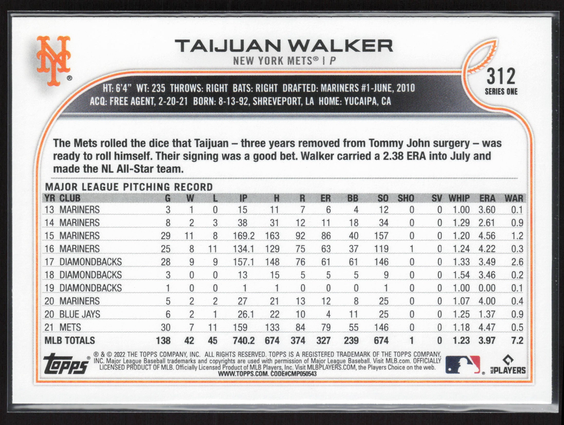 2022 Topps #312 Taijuan Walker