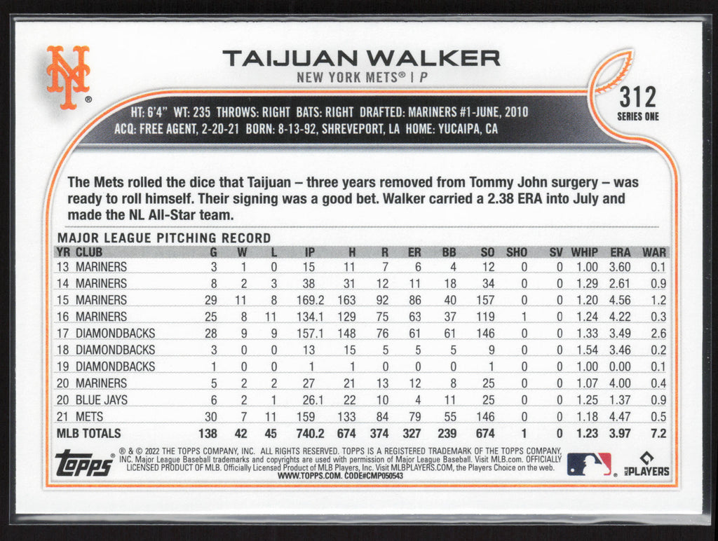 2022 Topps #312 Taijuan Walker