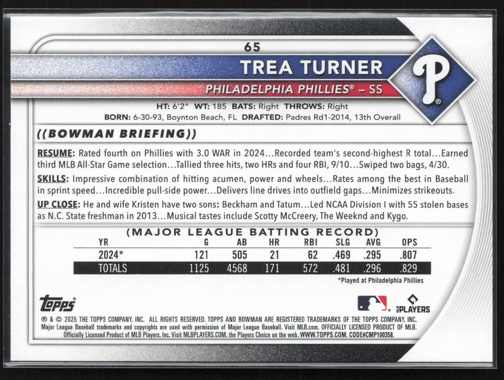 2025 Bowman #65 Trea Turner