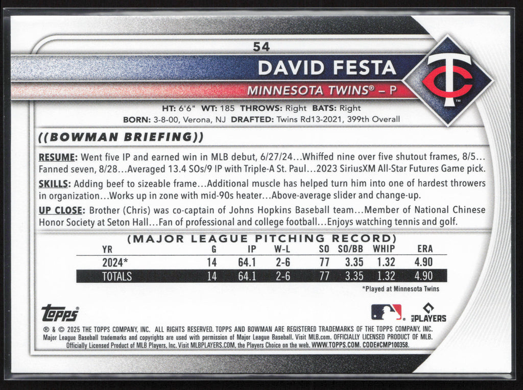 2025 Bowman #54 David Festa