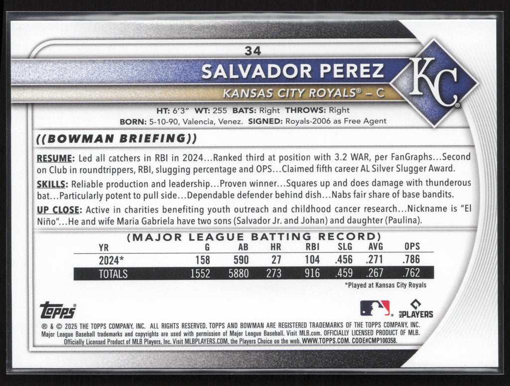 2025 Bowman #34 Salvador Perez