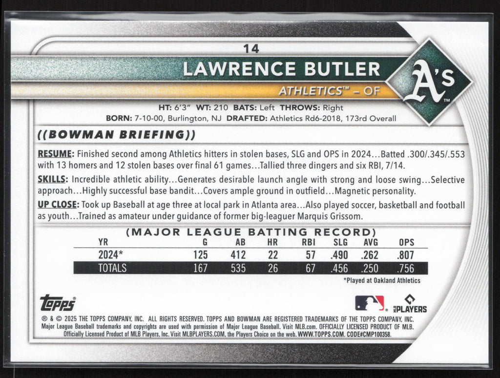 2025 Bowman #14 Lawrence Butler