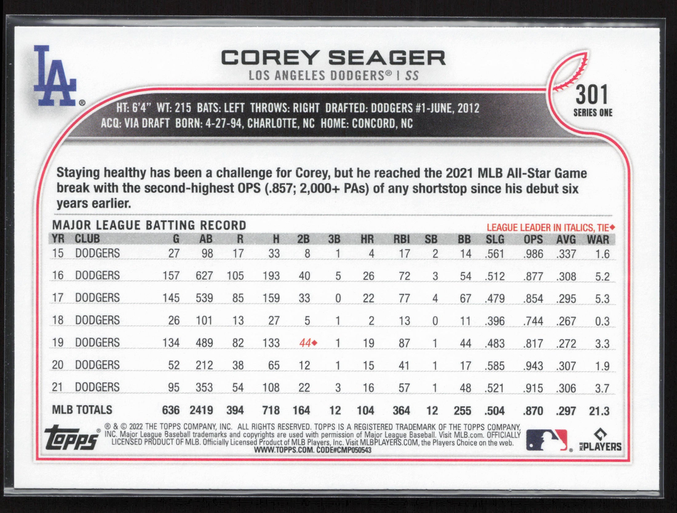 2022 Topps #301 Corey Seager