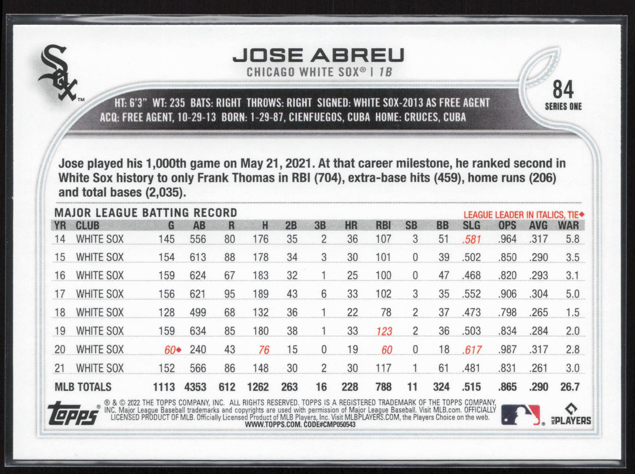2022 Topps #84 Jose Abreu