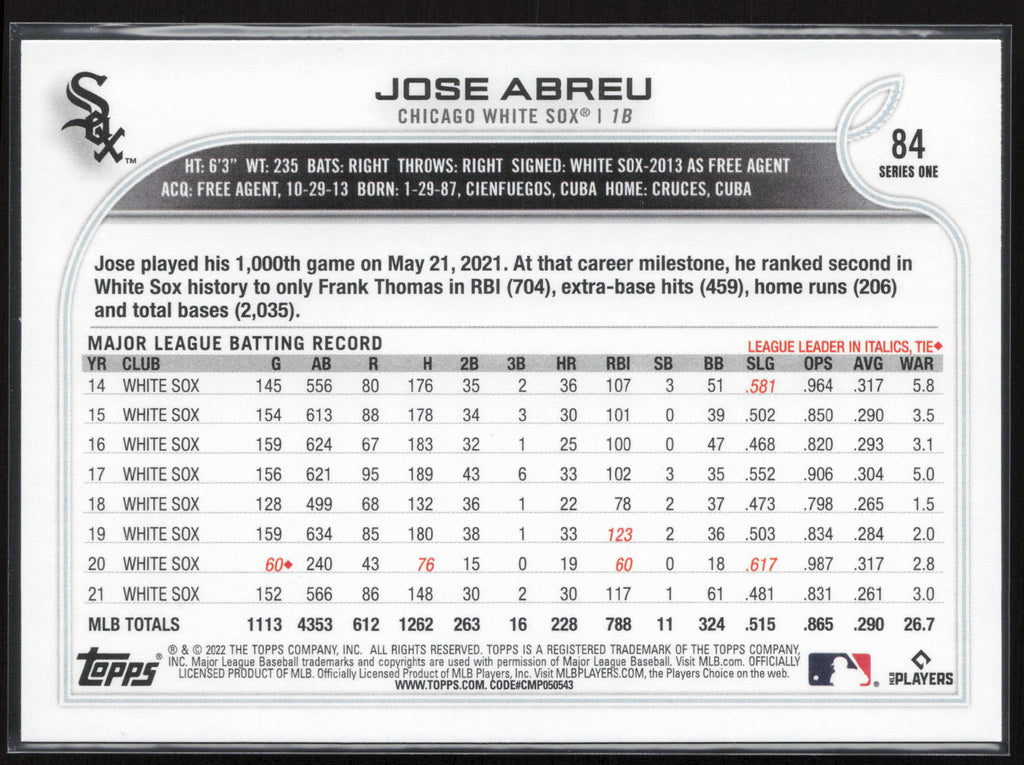 2022 Topps #84 Jose Abreu