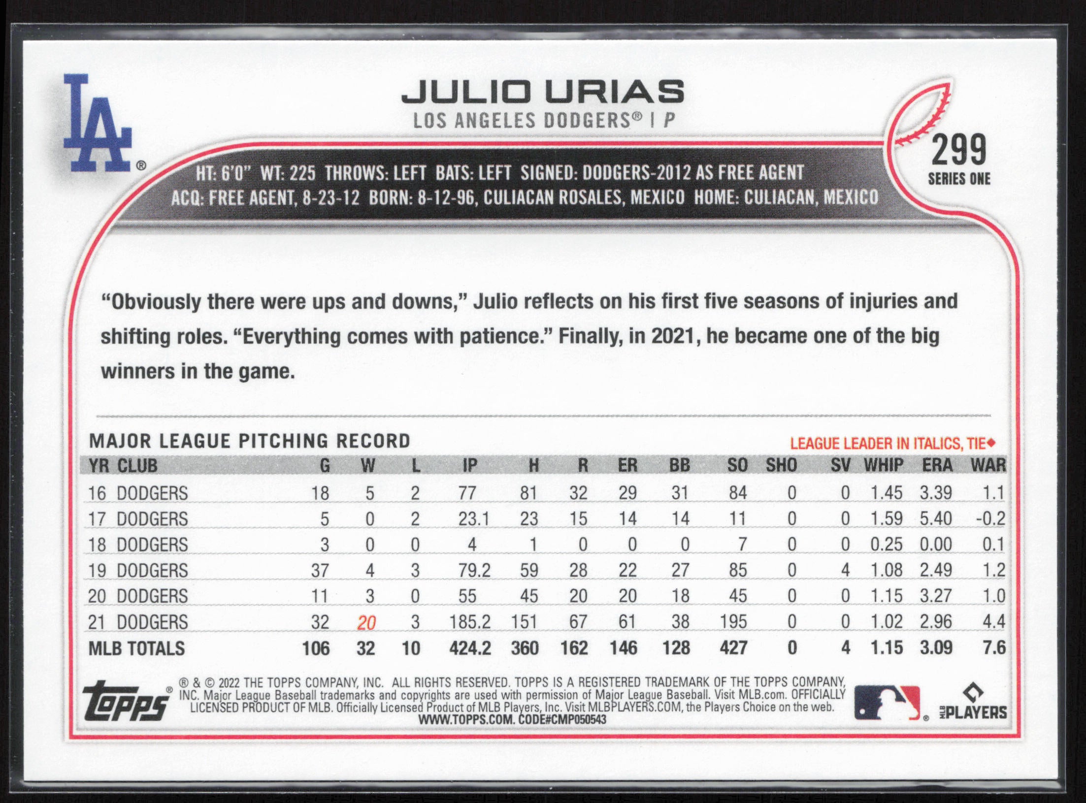 2022 Topps #299 Julio Urias