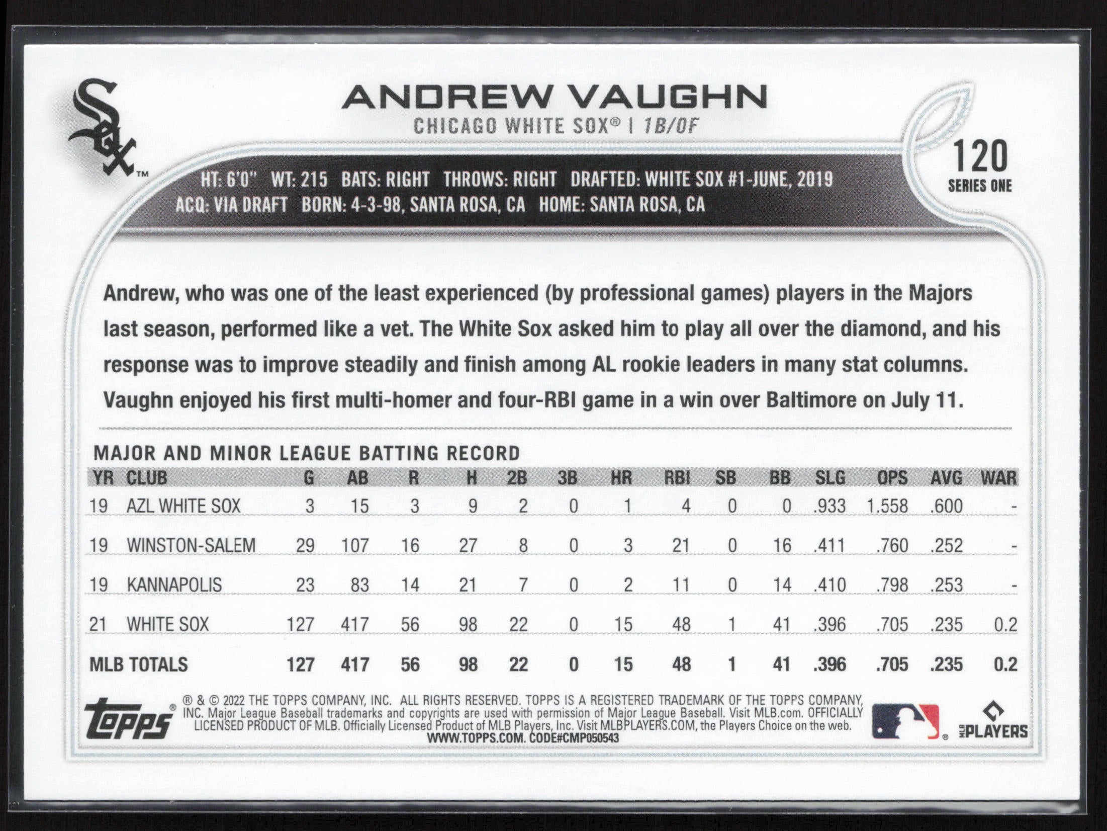 2022 Topps #120 Andrew Vaughn