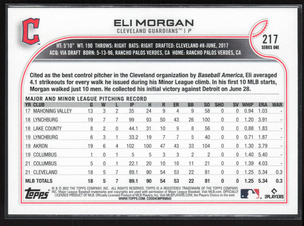 2022 Topps #217 Eli Morgan